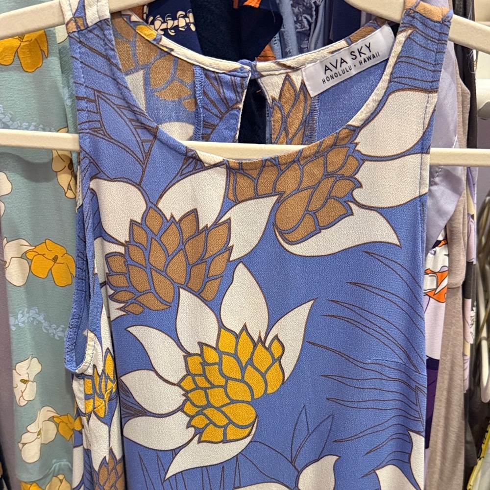 Ava Sky Fighting Eel XS Blue Floral Tank Dress